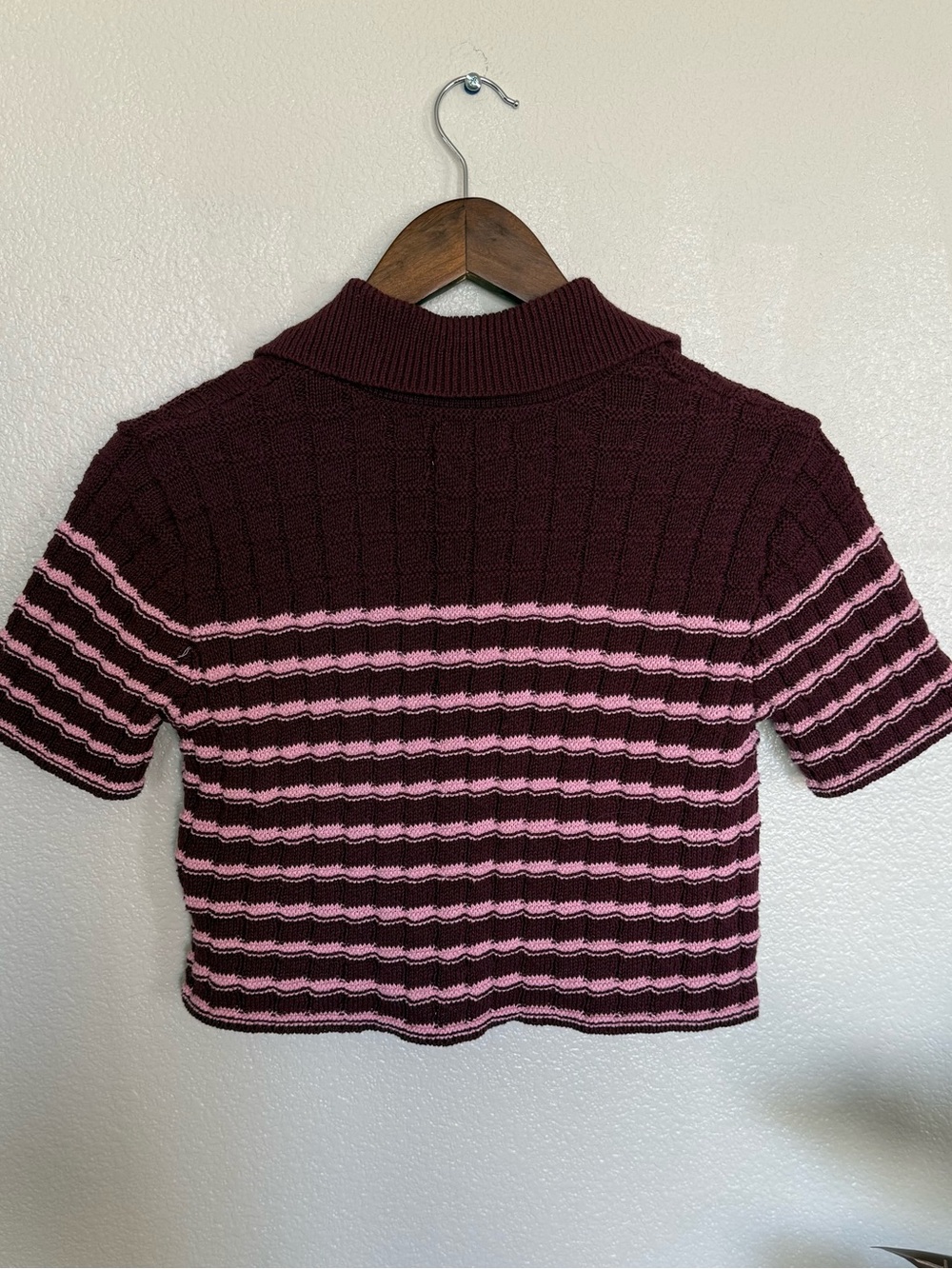 Kimchi Blue Plum and Light Pink Striped Knit Cardigan - Picture 3 of 3